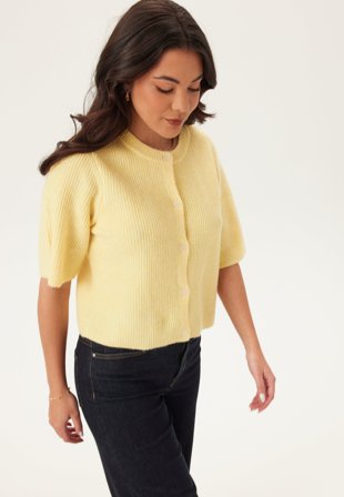Pieces - Pcsilly Ss O-neck Knit Cardiga - Pale Banana Detail:MELANGE