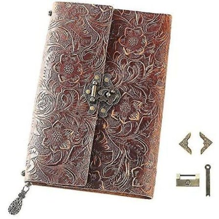 Nahkainen päiväkirja Muistikirja Käsintehty nahkainen sidottu miehille ja naisille tyhjillä sivuilla Matkapäiväkirjan lukko Ilmainen toimitus