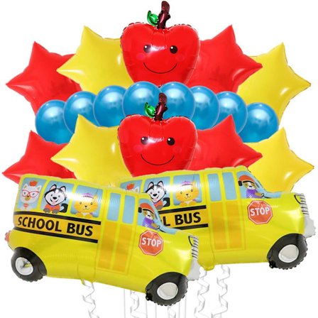 Stort set med ballonger för skolstart - 20-pack, dekorationer för skolstart - skolbussballong för dekoration av skolstart - dekorationer för skolstart