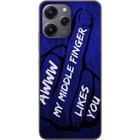 Kompatibelt Mobildeksel til Xiaomi Redmi 12 Mørk typografisk illustrasjon med hjerteform og budskap om vennskap mot dyp blå tretekstur