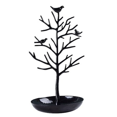 (YFL) Smykketræ Halskæde Øreringe Holder Moderne Sød Fugl Smykkestativ til Kvinder Piger Teenager Sort 32cmx16cm