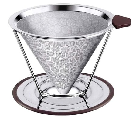 Høj præcision permanent kaffefilter fremstillet af fødevaregodkendt 304 rustfrit stål, genanvendelig med dobbelt rustfrit stålnet og silikonehåndtag
