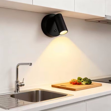 Spotlights indendørs, trådløs LED spotlight, uplighting indendørs med fjernbetjening og dæmpbar, accentbelysning til planter, billeder, sort