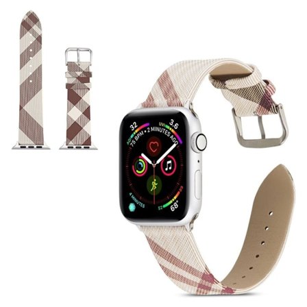 Apple Watch Series 5 40mm Geometrisk ægte læder Urrem - Rød / Hvid