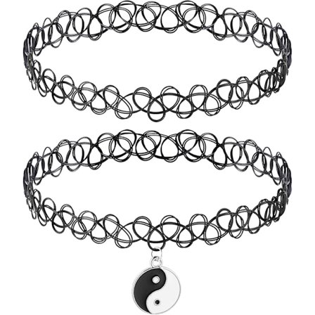 Todelt elastisk choker, sort halskæde, elastisk tatoveringskæde til kvinder, 90'er gotisk stil tilbehør, fødselsdagsgave.