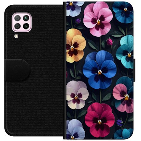 Kompatibelt Lommeboketui til Huawei P40 lite Dekorativt blomstermønster med fargerike pensélignende blomster og mørk elegant bakgrunn