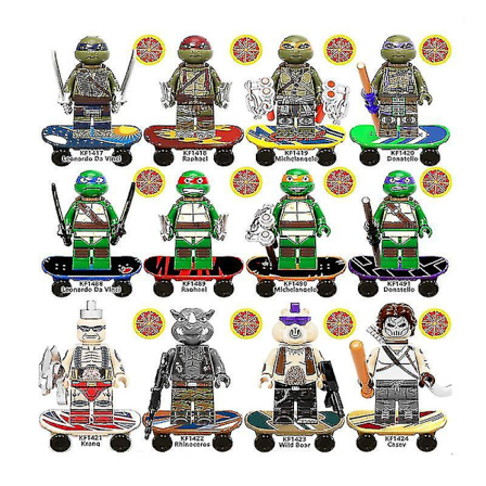 12 stk Teenage Mutant Ninja Turtles Serie Raphael Leonardo Michaelangelo Donatello Minifigur Mini Samlet Byggeklossleke Barn Gave