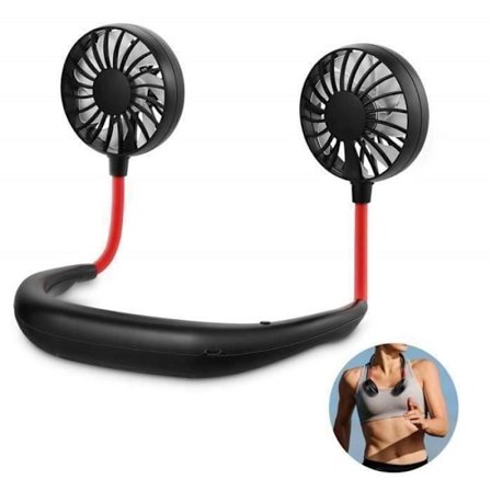 JIE Mini Portable Fläkt, Halshängande Fläkt, USB Uppladdningsbar Tyst Fläkt för Sportsman-Office-Travel (svart)