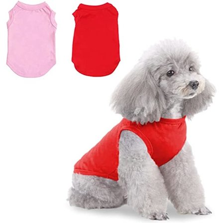 Sett med 2 PET Bomulls Minimalistiske Hund T-skjorter (Rød og Rosa S), Klippet