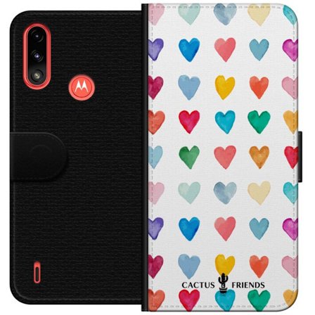 Yhteensopiva Lompakkokotelo Motorola Motorola Moto E7 Power Cactus and Friends - Watercolor Love Grid