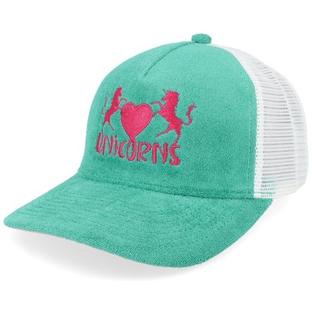 Unicorns - Grønn trucker Caps - Unicorns Heart Terry Teal/White A-frame Trucker @ Hatstore
