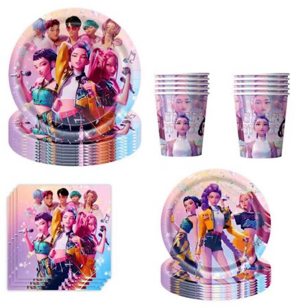 K-pop Demon Hunters Fødselsdagsfest Dekorationer Sæt - Banner, Kagedekoration, Balloner til Børn Tema Fejring