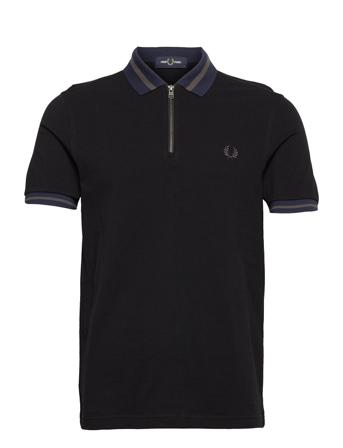 Striped Zip Neck Polo Polos Short-sleeved Musta Fred Perry