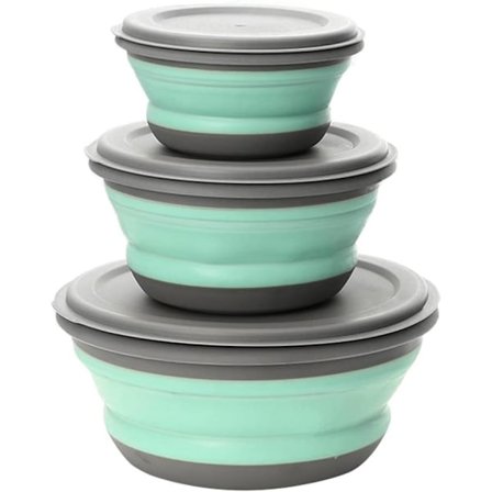 Sammenklappelig Skål, 3 stk. Bærbare Silikone Foldbare Campingskåle, Runde Madopbevaringsbokse, Foldbar Frugtsalatbeholder, til Camping, Vandreture