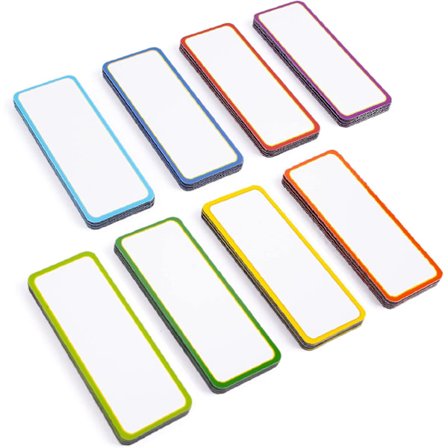 54 stk. magnetiske tør-slet etiketter - genanvendelige strimler til klasseværelse, hjemmekontor, garage, køleskab, tomme, skrivbare, slettelige kort 