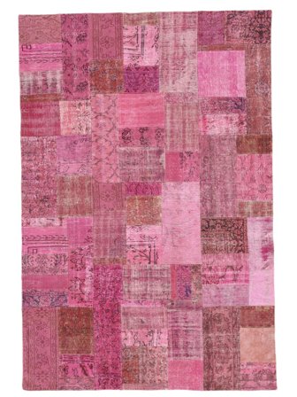 Hand Knotted Patchwork Rug 201X300 Vintage Wool Dark Red/Dark Pink