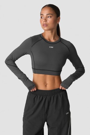 Contrast Cropped Long Sleeve Dark Grey