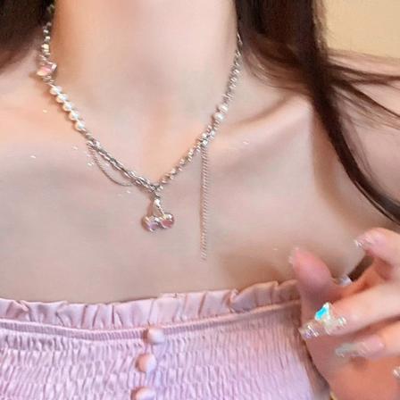 Y2k Cherry anheng halskjede for kvinner Sølv farge skinnende kjede - Perfet Necklace