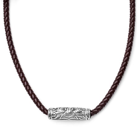 Collier en cuir marron et rune ovale pour hommes - Colliers marteau de Thor
