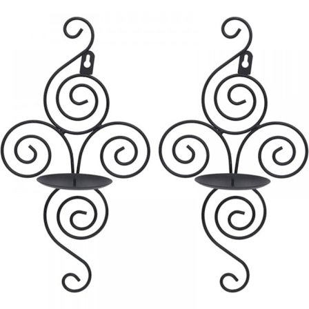 Sett med 2 veggmonterte lysestaker i metall, jern hengende lysestakeholder