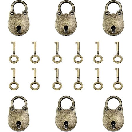 6 st minilås förvaringslåda hänglås med nyckel litet resväsklås med 12 st nycklar passar (bronsfärg)