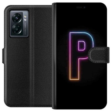 Kompatibel Tegnebogsetui til OnePlus OnePlus Nord N300 Minimalistisk neonbogstav P i farvegradient og lyseffekt mod sort baggrund i digital neonstil