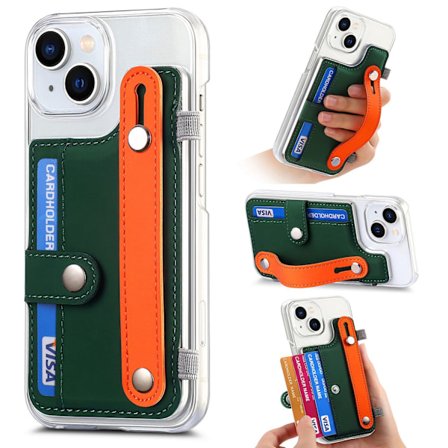 Etui til iPhone 16 Pro, mørkegrønn, transparent kortholder, Macron håndleddsstøtte