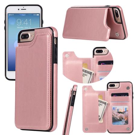 Iphone 8 Plus - Smart Läderskal Med Plånbok/kortfack Nkobee Roséguld