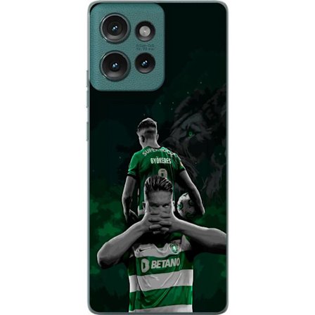 Yhteensopiva Puhelinkuori Motorola Edge 50 Neonmotiivi, jossa teksti "Gaming is in my DNA" sinisenä ja punaisena tiiliseinällä, jossa loistava DNA-spi