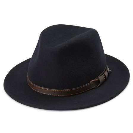 Pălărie Fedora Flavio Moda bleumarin cu bor plat pentru bărbați - Pălării fedora