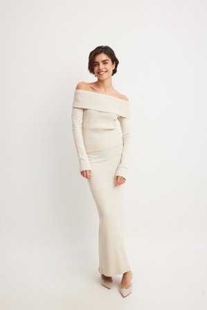 Amalie Star x NA-KD Ribbstickad maxikjol med sjöjungfrudetalj - Stickade kjolar - Beige - S