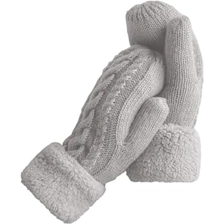 (Grå) Votter til kvinder, damer tykke fleeceforet isolerede varme strikkede vanter