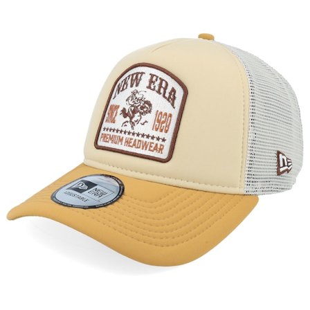 New Era - Beige trucker Caps - Graphic Patch Stone/Gold Yellow A-Frame Trucker @ Hatstore