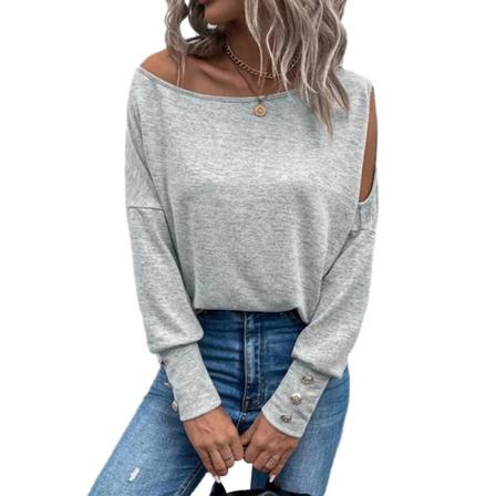 Kvinnor Casual Solid Color Off Shoulder Pullover Hollow Out Tee