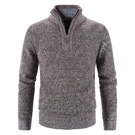 【14y】Herres halstørklæde sweater, halv turtleneck, slank, vinter, halv lynlås, strikket, simpel, ensfarvet, sweater KAFFE