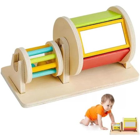 Montessori Spindende Tromme, trælegetøj, musikspejl, tromme til babyer fra 6 måneder, Montessori legetøj baby drejeskive
