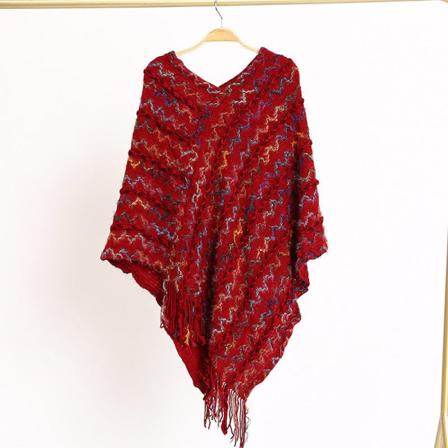 Kvinner strikkeplagg Høst Vinter Genser Etnisk stil Sjal Cape Coat Varm Fargerik Reisefrakk Dusk red 70*90cm