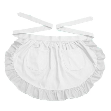 Retro Kitchen Ruffles Halv Midja Förkläde Med Ficka (vit)