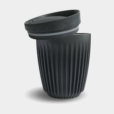Travel mug / coffee cup with lid HuskeeCup & Lid 8oz Charcoal, recycled coffee husk, black, 23.5 cl / 235 ml