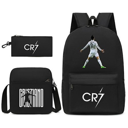 Fotbollsstjärna C Ronaldo Cr7 ryggsäck med printed runt studenten Tredelad ryggsäck. Black 1