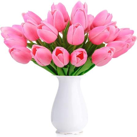 Kunstige tulipaner Fake Holland Mini Tulip Real Touch Blomster 24 stk til DIY Home Party Bryllupsdekoration (fuld pulver) CDQ