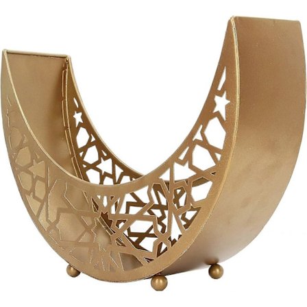 Ramadan Bakke Måneform Stor Kapacitet 30x21x8cm Dekorativ Jern Serveringsbakke til Islam Muslim Eid Helligdag til Muslimsk Fest Festival 