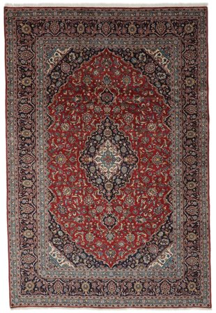 Keshan Teppich Handgeknüpft 242X352 Schwarz/Dunkelrot Persien