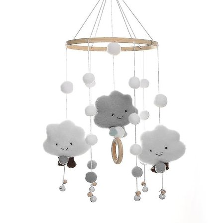 Baby Vindspel Trä, Baby Mobil Spjälsäng, 3D Moln Mobil Baby Spjälsäng, Hängande Sängklocka Mobil, Baby Mobil Vindspel Tillverkad Av Filt Med Filt B (