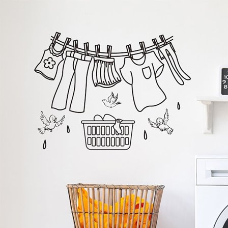 Veggdekor til vaskerom med kleskurv, klistremerker til vaskerom