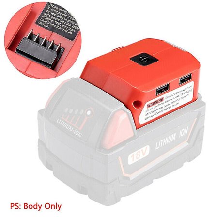 Usb-opladerbatteriadapter 18v strømkilde med LED til Milwaukee 49-24-2371 M18