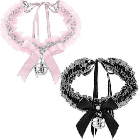 2 stycken Bell Choker Halsband Retro Choker Charm Spets Bell Krage Rosett Halsband Med Ribbo Cs[D]