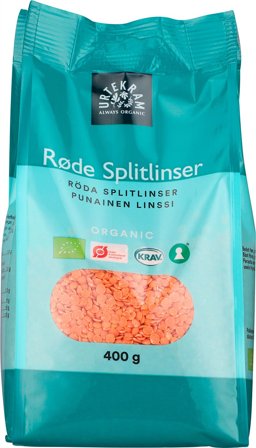 Urtekram Røde splitlinser Ø 400 g, Helse & Madvarer, Pasta, Ris & Bælgfrugter, Linser