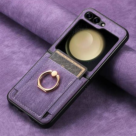 Retro enfärgat PU-kortfacksringfodral för Samsung Galaxy Z Flip 7