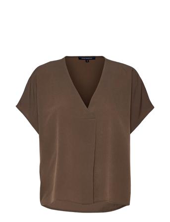 Crepe Light S/S V Nk Top Brown French Connection